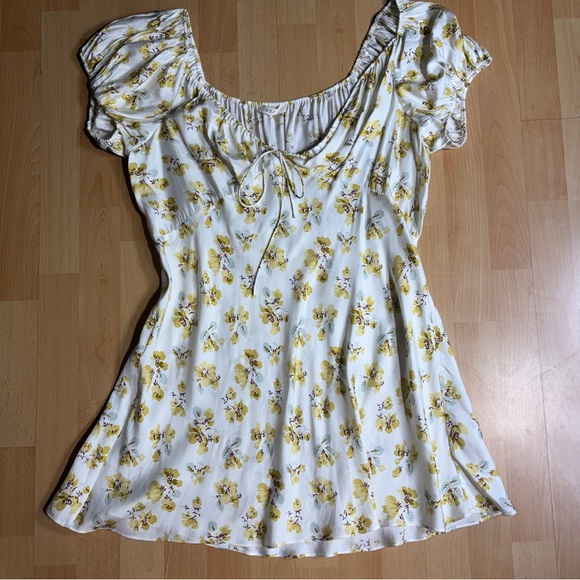 Doen Sera Gold Floral Silk Blend Babydoll Mini Dress Coquette Romantic - Picture 8 of 13